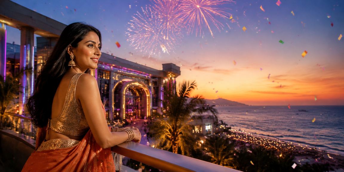 Indian player enjoying live casino games on mobile at the beach in Goa
